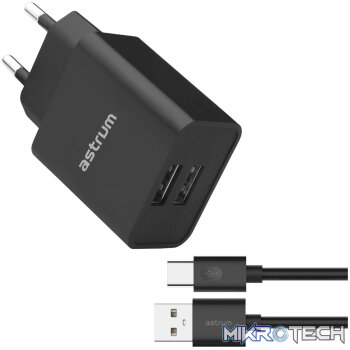 Pro Dual U24 12W Dual USB Travel Wall Charger + USB-C Cable  Black
